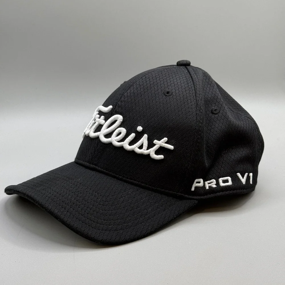 Titleist Golf Hat Mens Black Adjustable Strapback Pro V1 FJ Performance Cap